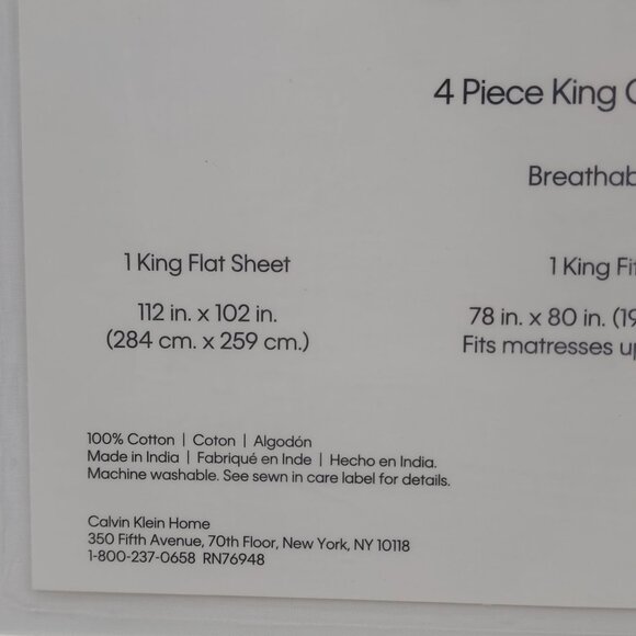 Calvin Klein 4 Piece King Cooling Sheet Set Breathable & Cooling White - Picture 5 of 8